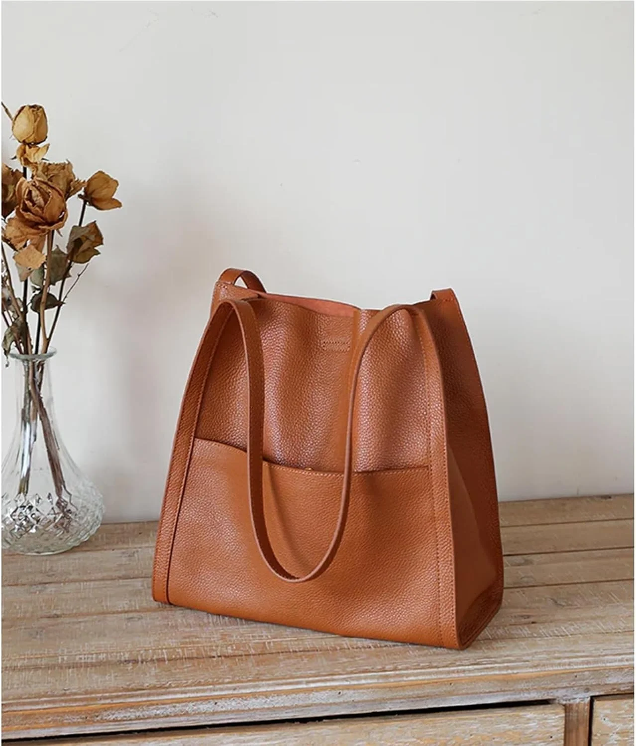 کیف دستی زنانه ضد آب با ظرفیت بزرگ، کیف دوشی چرم اصل ساده تک رنگ، کیف های چرم اصل (مشکی)