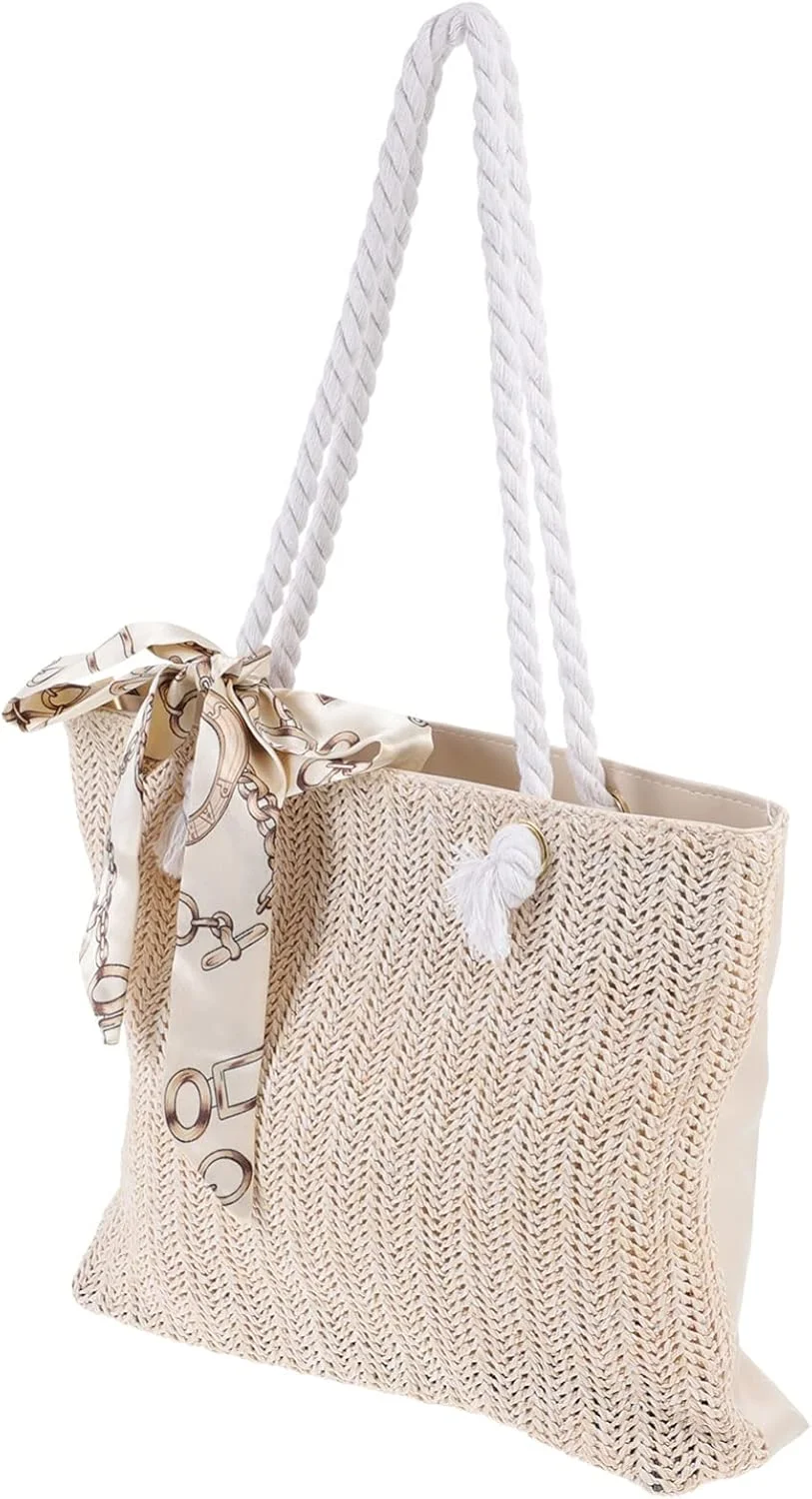 کیف حصیری اکسفور، کیف بزرگ بافتنی ساحلی تابستانی، کیف دستی دوشی با دسته برای تعطیلات بانوان