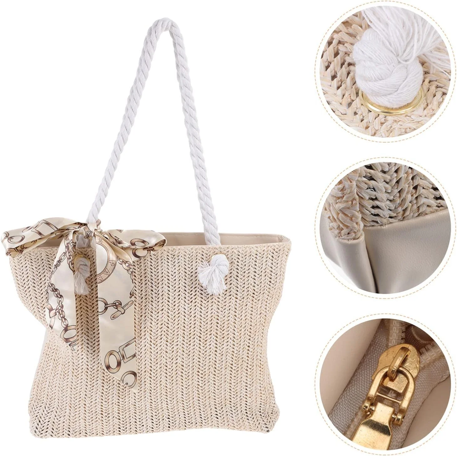 کیف حصیری اکسفور، کیف بزرگ بافتنی ساحلی تابستانی، کیف دستی دوشی با دسته برای تعطیلات بانوان