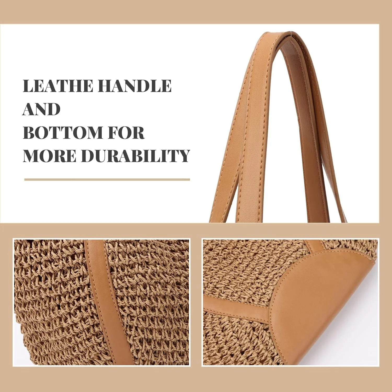 کیف حصیری بزرگ زنانه Excefore، کیف دستی بافته شده حصیری، کیف دوشی مناسب مسافرت و تعطیلات