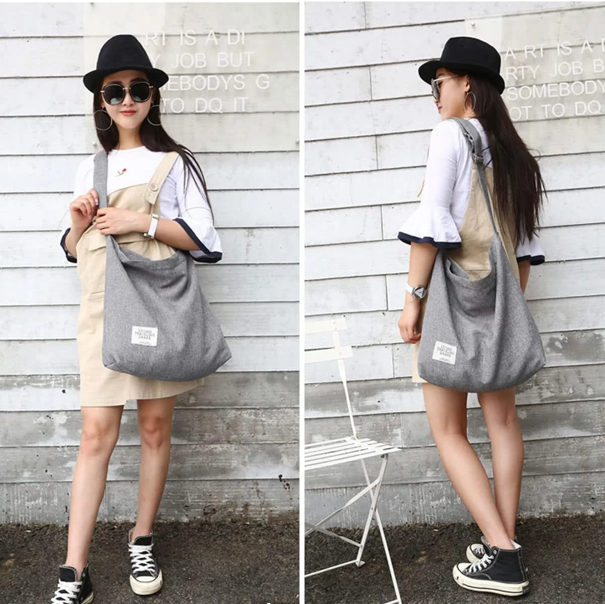 کیف دستی زنانه Excefore مدل Hobo، کیف بزرگ پارچه ای، کیف دوشی روزمره با ظرفیت بالا، کیف دستی بزرگ نخی برای مسافرت و استفاده روزانه، ابعاد 36 * 36 * 9 سانتی متر (ارتفاع * طول * عرض)