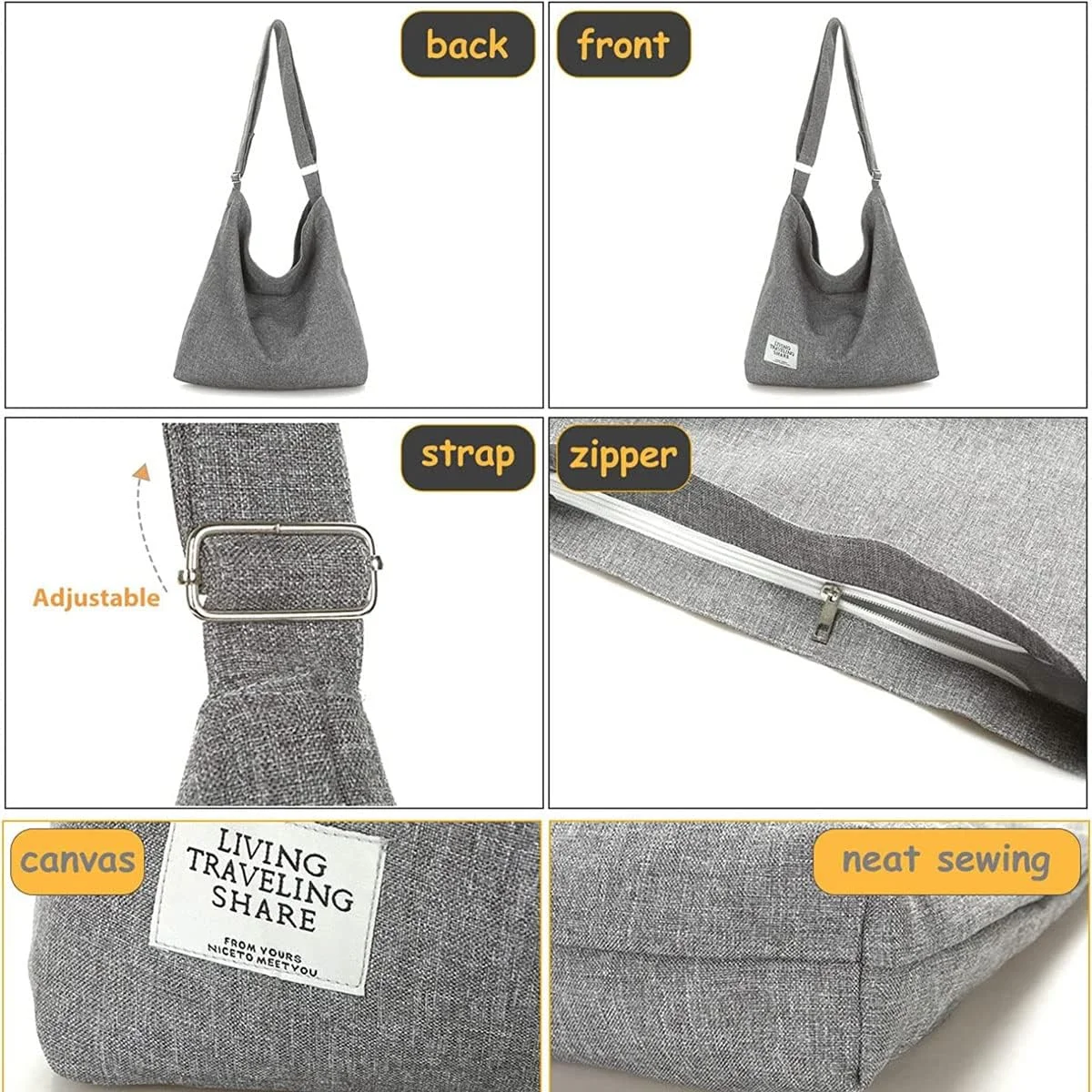 کیف دستی زنانه Excefore مدل Hobo، کیف بزرگ پارچه ای، کیف دوشی روزمره با ظرفیت بالا، کیف دستی بزرگ نخی برای مسافرت و استفاده روزانه، ابعاد 36 * 36 * 9 سانتی متر (ارتفاع * طول * عرض)