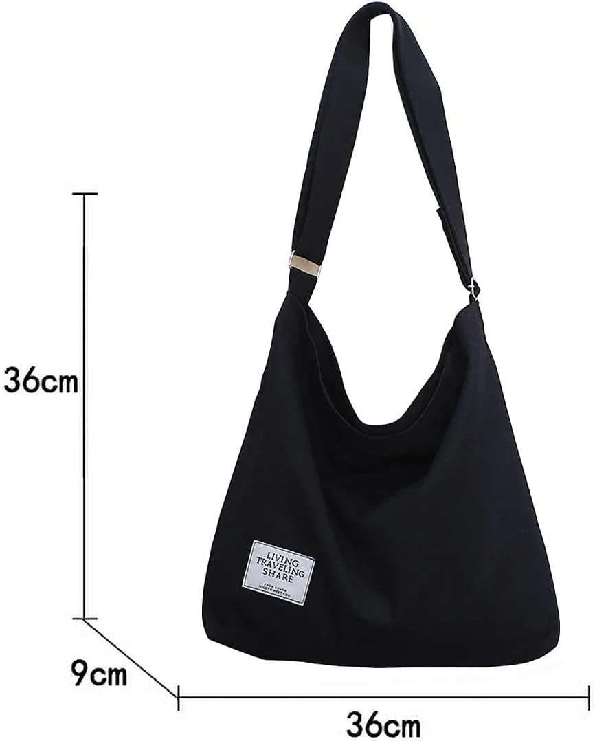 کیف دستی زنانه هوبو Excefore، کیف بزرگ بومى، کیف دوشی روزمره، کیف بزرگ پنبه ای زنانه برای مسافرت و استفاده روزانه، 36 * 36 * 9 سانتی متر (مشکی)