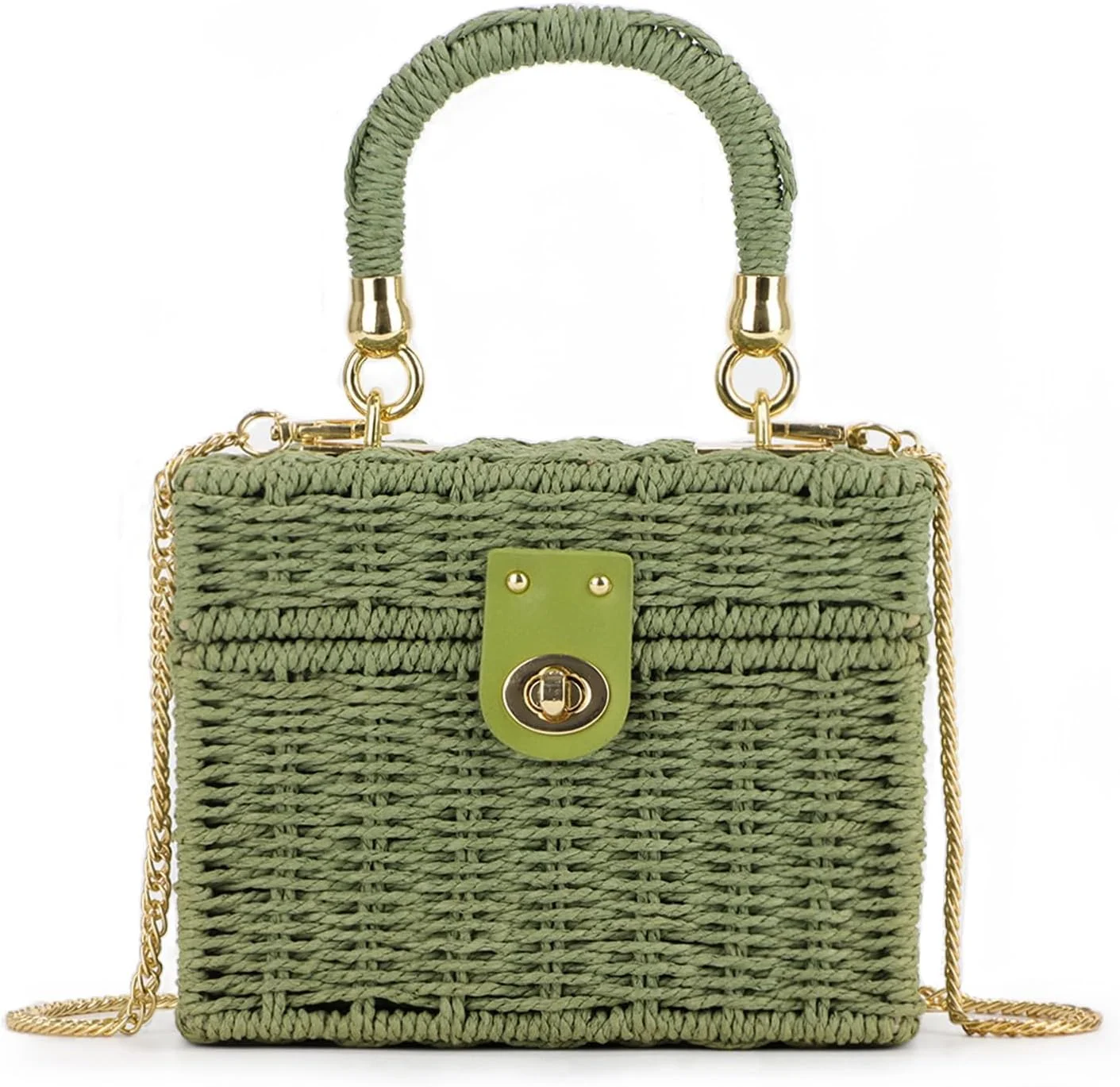 کیف دستی حصیری بافت زنانه، کیف ساحلی تابستانی، کیف دوشی مربع بوهو، کیف کلاچ دستی حصیری، کیف دوشی حصیری زنانه، سبز