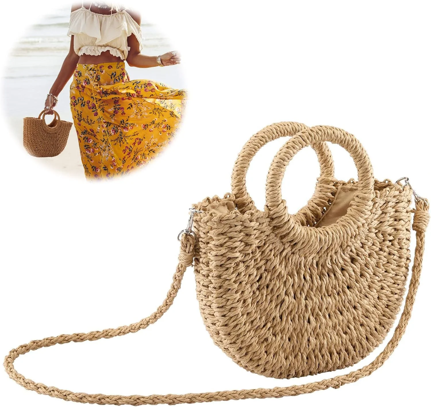 کیف دستی حصیری زنانه Excefore، کیف ساحلی تابستانی، کیف بزرگ حصیری دست ساز زنانه