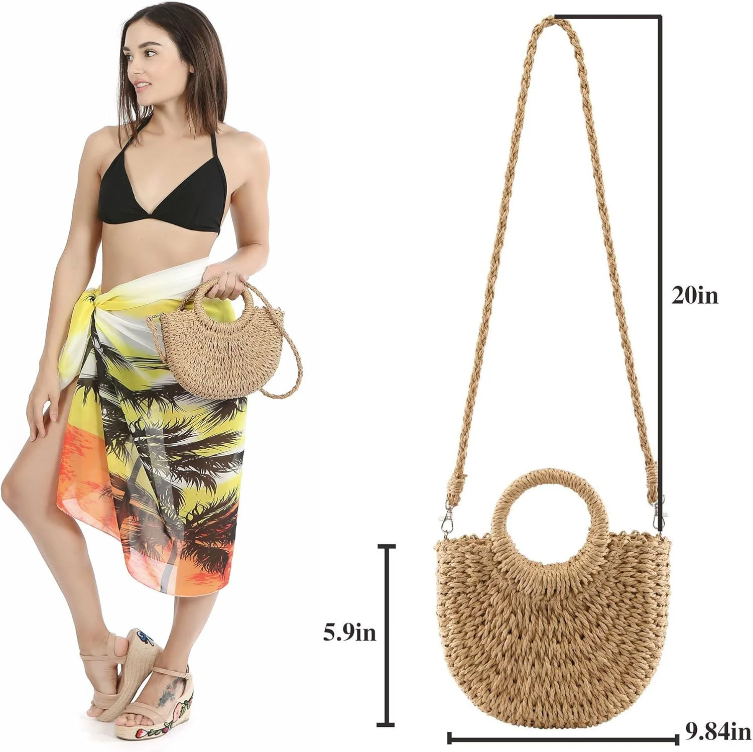 کیف دستی حصیری زنانه Excefore، کیف ساحلی تابستانی، کیف بزرگ حصیری دست ساز زنانه