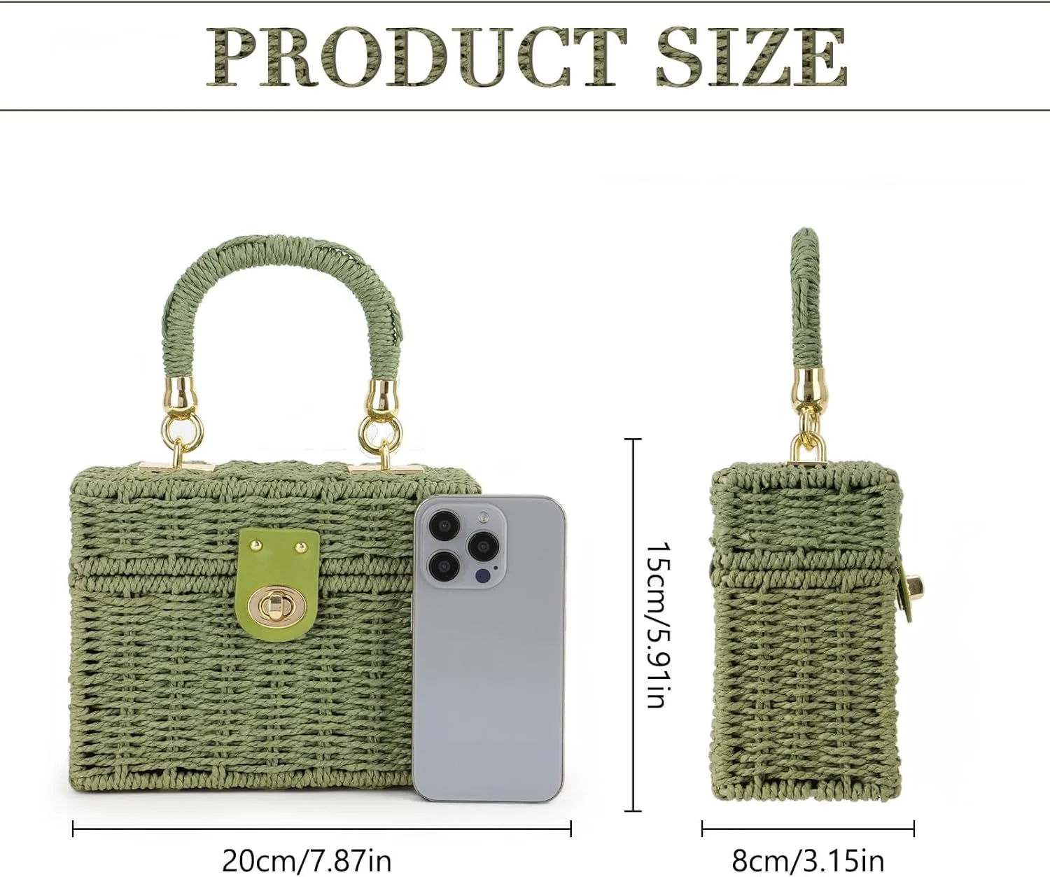 کیف دستی حصیری بافت زنانه، کیف ساحلی تابستانی، کیف دوشی مربع بوهو، کیف کلاچ دستی حصیری، کیف دوشی حصیری زنانه، سبز