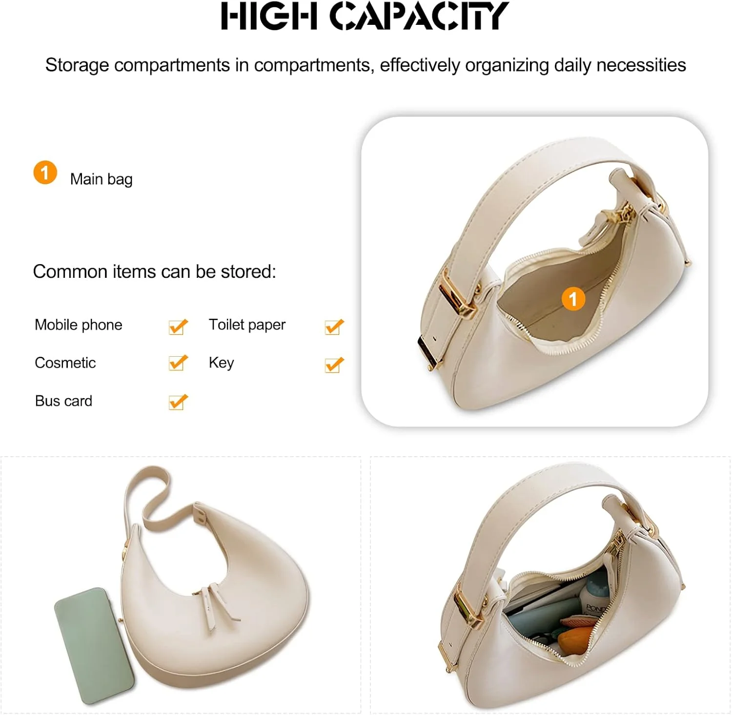 کیف دستی زنانه جدید Ergocar 2022، کیف هلالی شیک زنانه، کیف شانه ای مد روز زنانه، کیف خرید، کیف دستی مد روز شهری