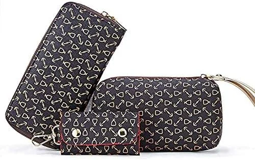 کیف دستی زنانه GulfDealz و کیف شانه ای، کیف بزرگ مناسب کار، ست 6 تکه - قهوه ای