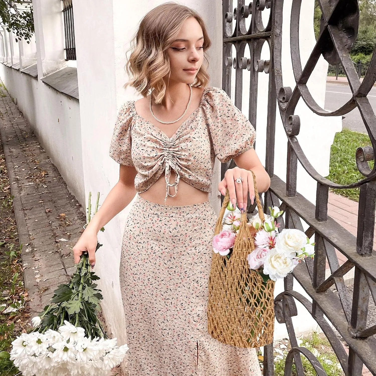 کیف ساحلی طنابی بافته شده زنانه، کیف توری مکرومه دست ساز، کیف دوشی سبک وزن قلاب بافی برای مسافرت، ماهیگیری، خرید، گردش های تابستانی و استفاده روزمره