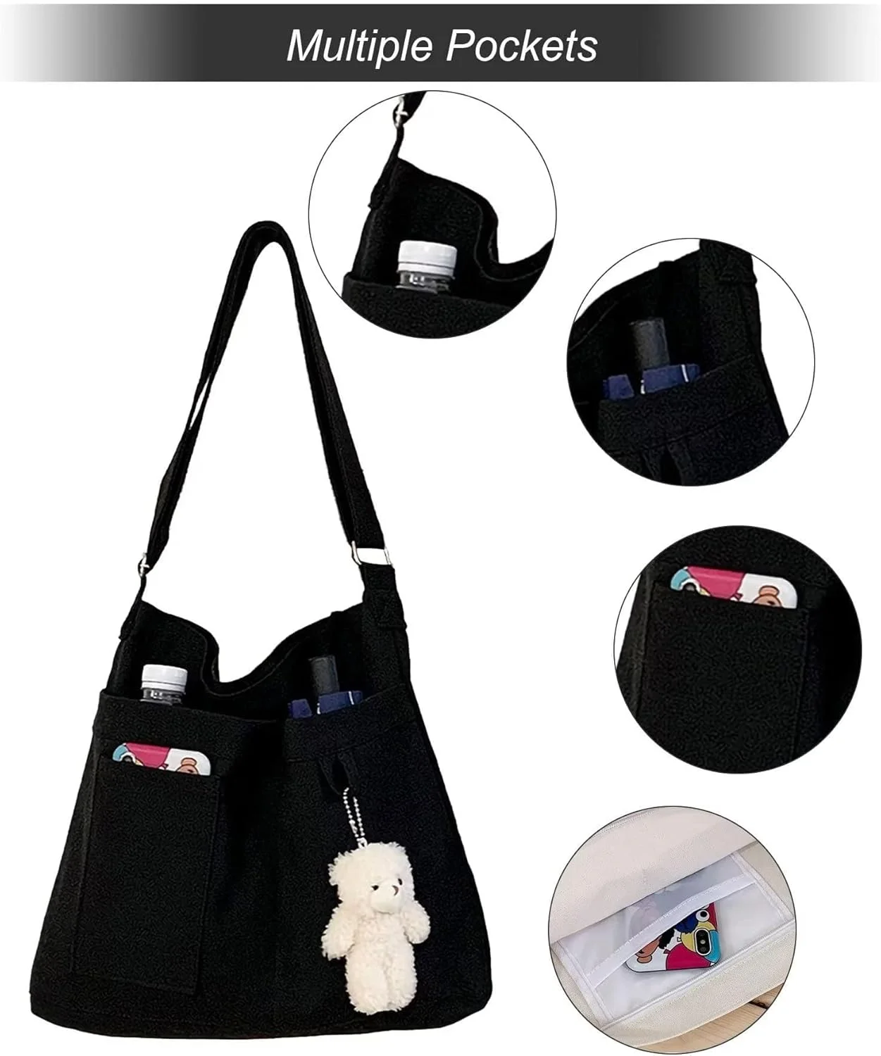 کیف دستی زنانه بزرگ با جیب های متعدد، کیف دوشی بزرگ کتان برای مسافرت و استفاده روزانه (39 * 36 * 6 سانتی متر)