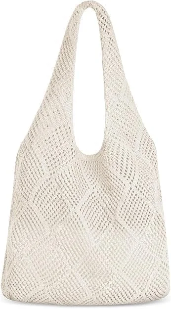 کیف دستی بافتنی زنانه، کیف های شانه ای بافت توخالی یکپارچهسازی با سیستمعامل، کیف شانه ای بوهو، کیف توری قلاب بافی، کیف ساحلی زنانه، کیف دستی خرید مسافرتی برای تعطیلات، کار روزانه، خرید، مسافرت