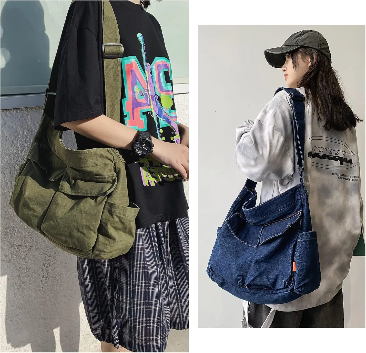 کیف دوشی بوم KlaOYer، کیف بزرگ، کیف کراس بادی، کیف شانه ای، کیف دستی با جیب برای زنان و مردان کیف دوشی بوم KlaOYer، کیف بزرگ، کیف کراس بادی، کیف شانه ای، کیف دستی با جیب برای زنان و مردان