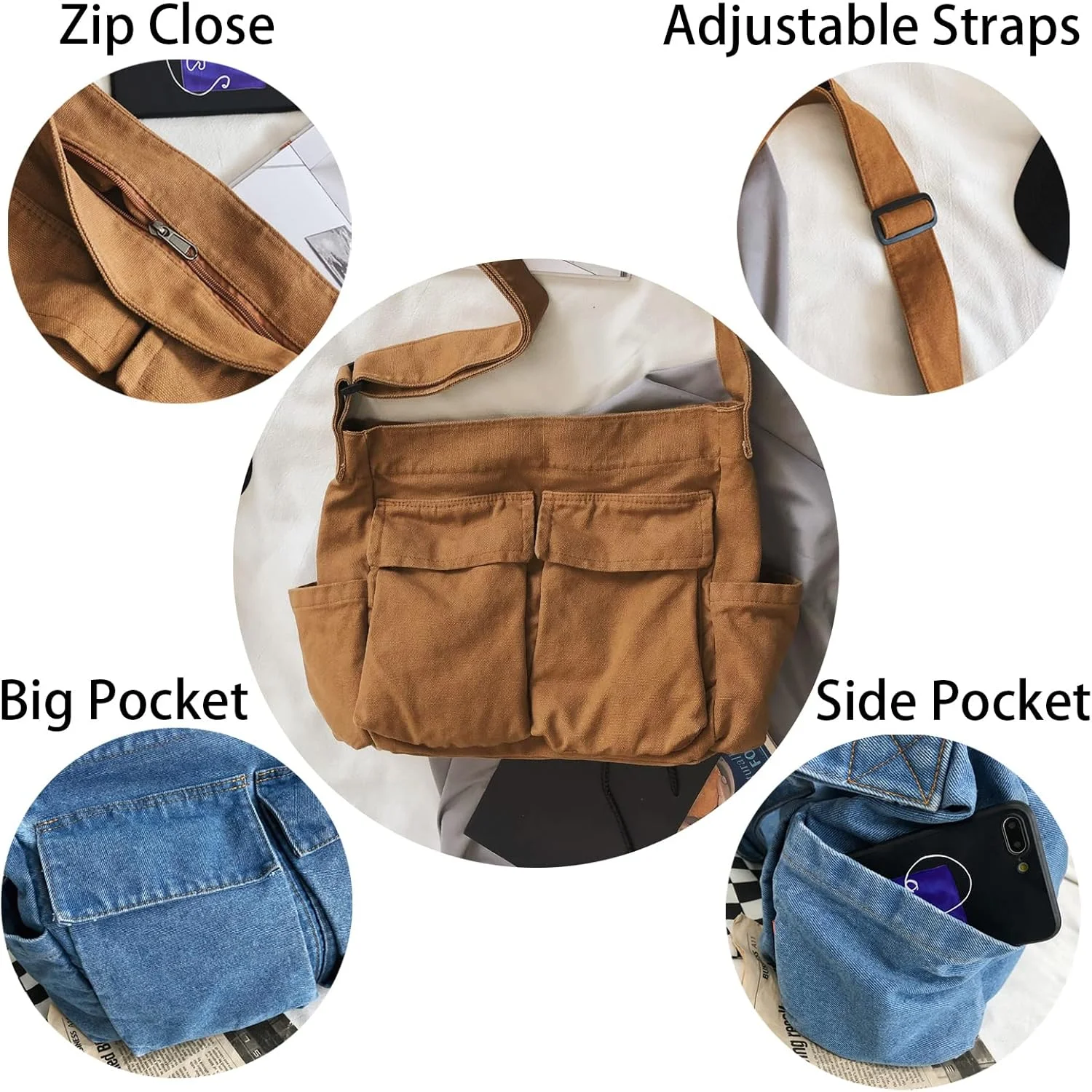 کیف دوشی بوم KlaOYer، کیف بزرگ، کیف کراس بادی، کیف شانه ای، کیف دستی با جیب برای زنان و مردان کیف دوشی بوم KlaOYer، کیف بزرگ، کیف کراس بادی، کیف شانه ای، کیف دستی با جیب برای زنان و مردان