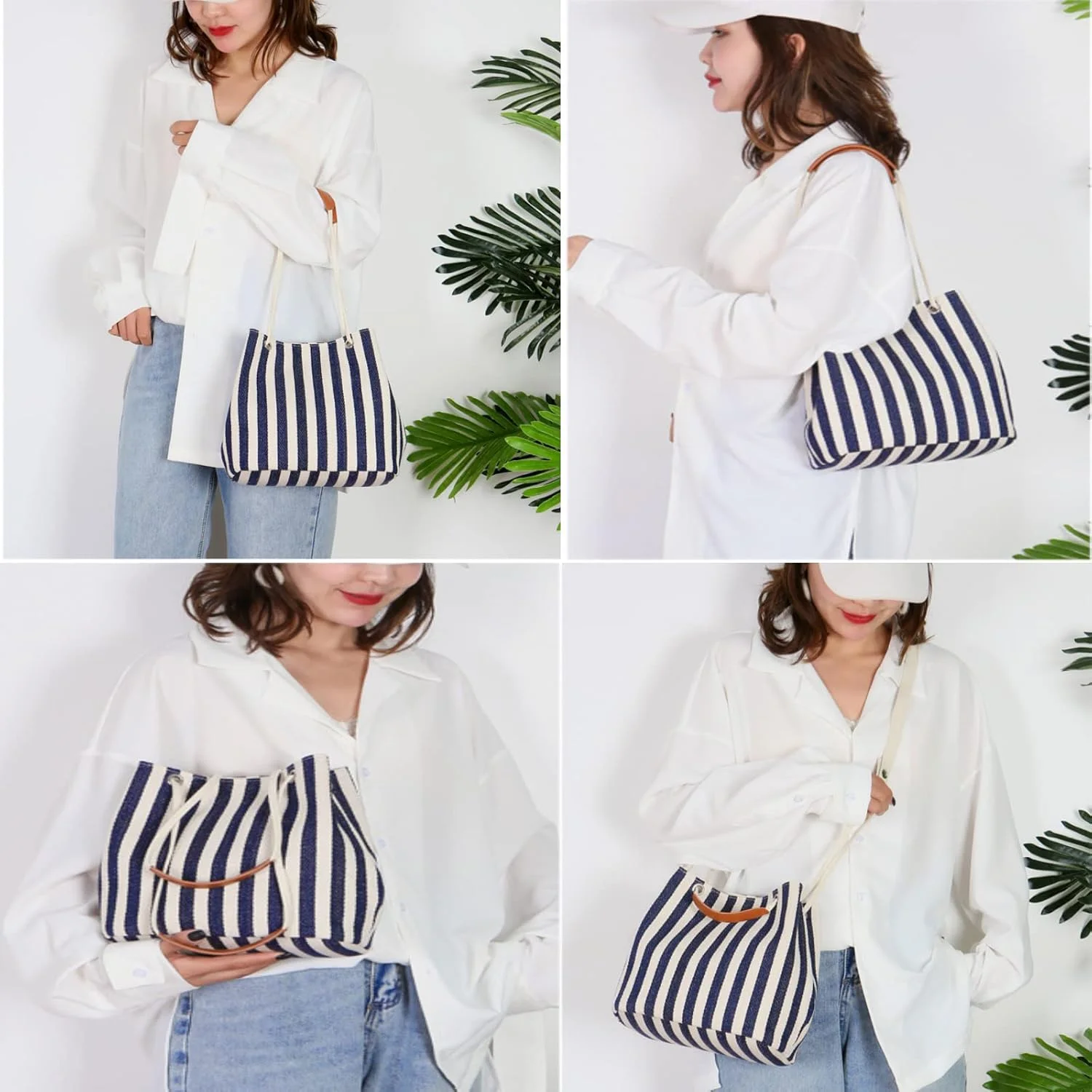 کیف دستی زنانه برزنتی تابستانی، کیف چند منظوره ساحلی غیر رسمی، کیف خرید بند دار، کیف دوشی، کیف دستی روزانه برای استفاده روزمره بانوان (آبی)