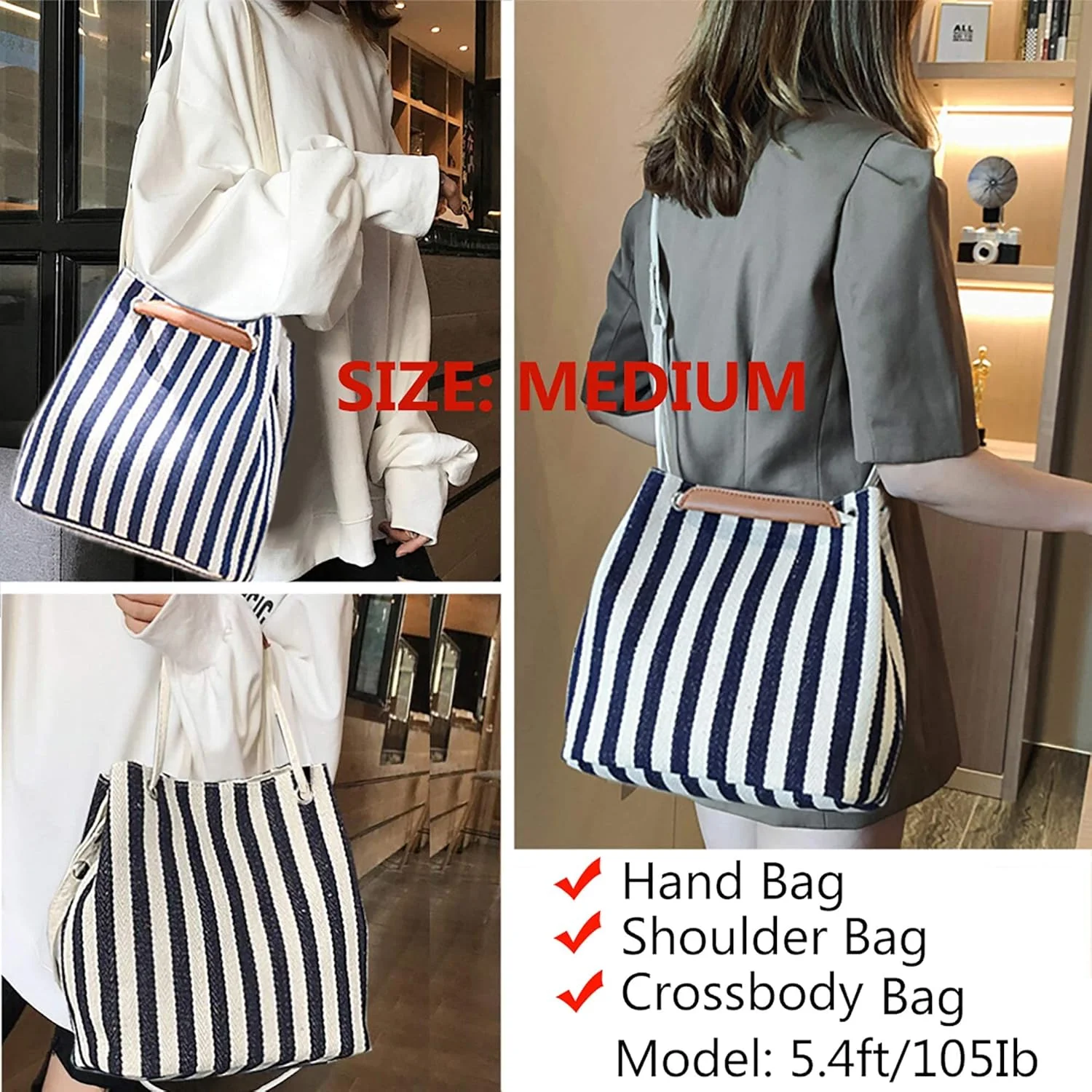 کیف دستی زنانه برزنتی تابستانی، کیف چند منظوره ساحلی غیر رسمی، کیف خرید بند دار، کیف دوشی، کیف دستی روزانه برای استفاده روزمره بانوان (آبی)