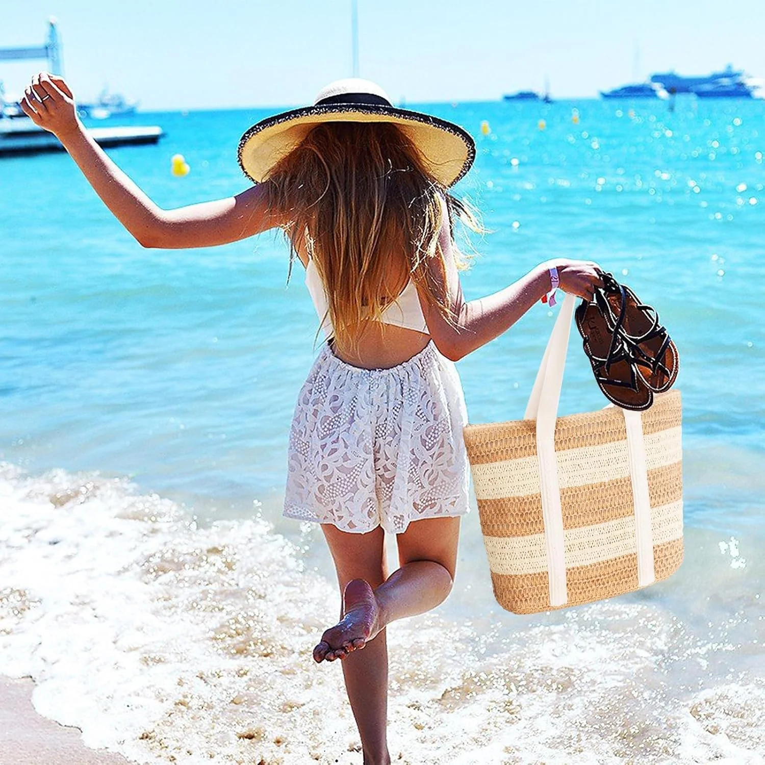 کیف حصیری بزرگ زنانه نالاکال، کیف دستی حصیری راه راه پهن، کیف دوشی بافتنی تابستانی برای تعطیلات در فضای باز کیف حصیری بزرگ زنانه نالاکال، کیف دستی حصیری راه راه پهن، کیف دوشی بافتنی تابستانی برای تعطیلات در فضای باز