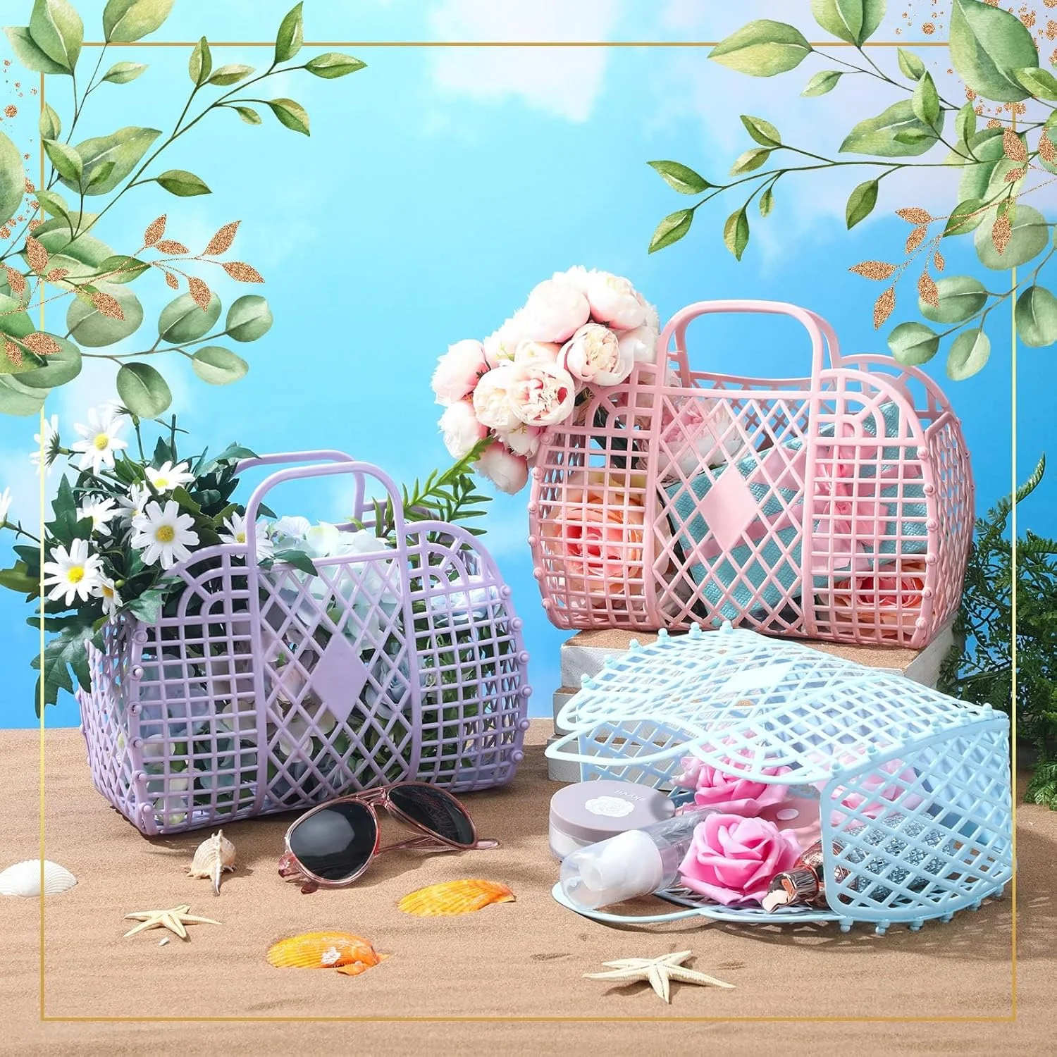 سبد هدیه NALACAL، 3 عدد کیف دستی ژله ای برای هدیه عروسی بانوان، کیف دستی پلاستیکی ساحلی برای ساقدوش عروس، کیف سبدی پلاستیکی دخترانه