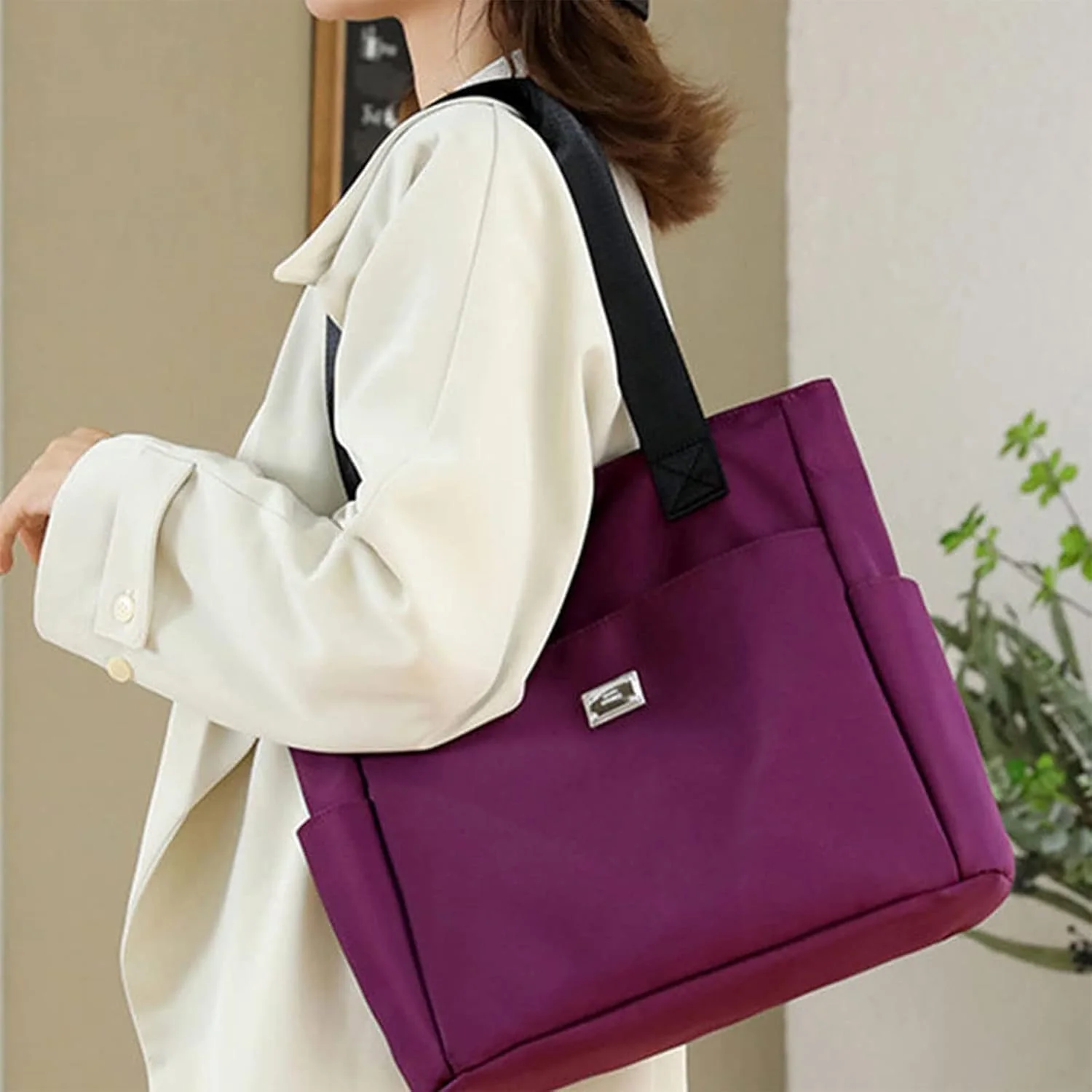 کیف دوشی نایلونی سبک و ضد آب، کیف دستی زنانه با ظرفیت بالا، کیف نایلونی برای باشگاه، کار، مدرسه (آبی)