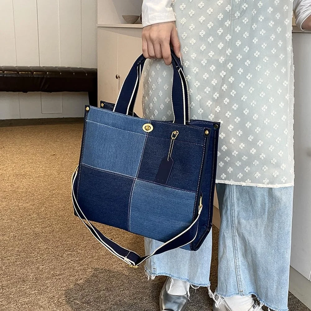 کیف دستی جین شیک NALACAL برای زنان، کیف بزرگ دوشی بوم با طرح قدیمی، مناسب برای کار، مسافرت، دانشگاه و استفاده روزمره، کیف بادوام جین با جیب های متعدد