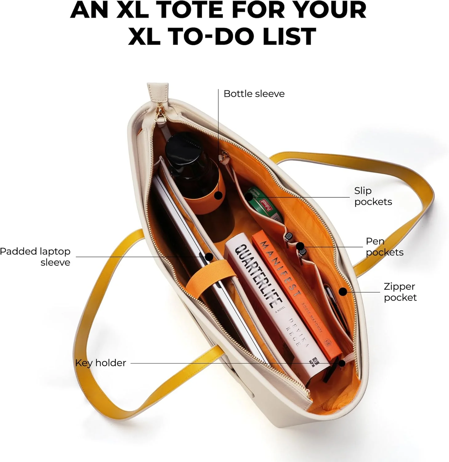 کیف دستی زنانه آسترید موکوبارا | کیف دستی زنانه برای استفاده اداری با چرم مصنوعی و روکش ضد آب، محفظه های متعدد و آستین لپ تاپ پد دار برای مسافرت و کار