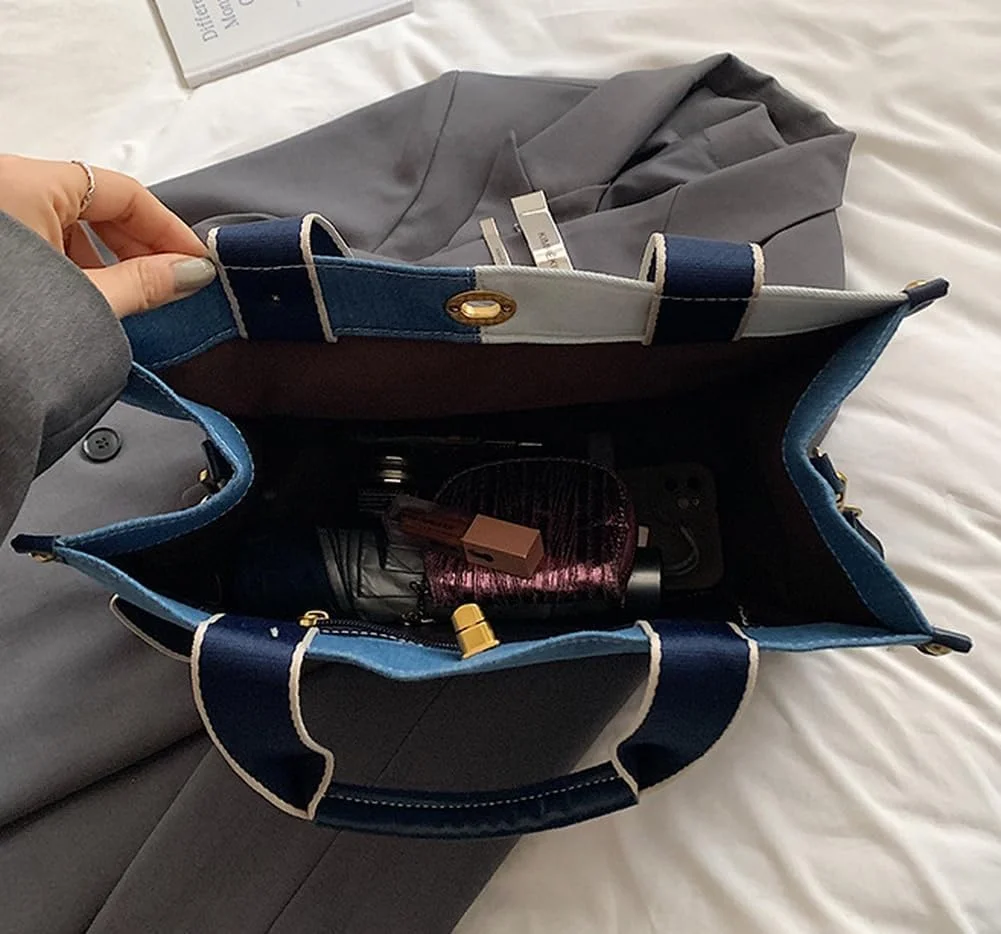 کیف دستی جین شیک NALACAL برای زنان، کیف بزرگ دوشی بوم با طرح قدیمی، مناسب برای کار، مسافرت، دانشگاه و استفاده روزمره، کیف بادوام جین با جیب های متعدد