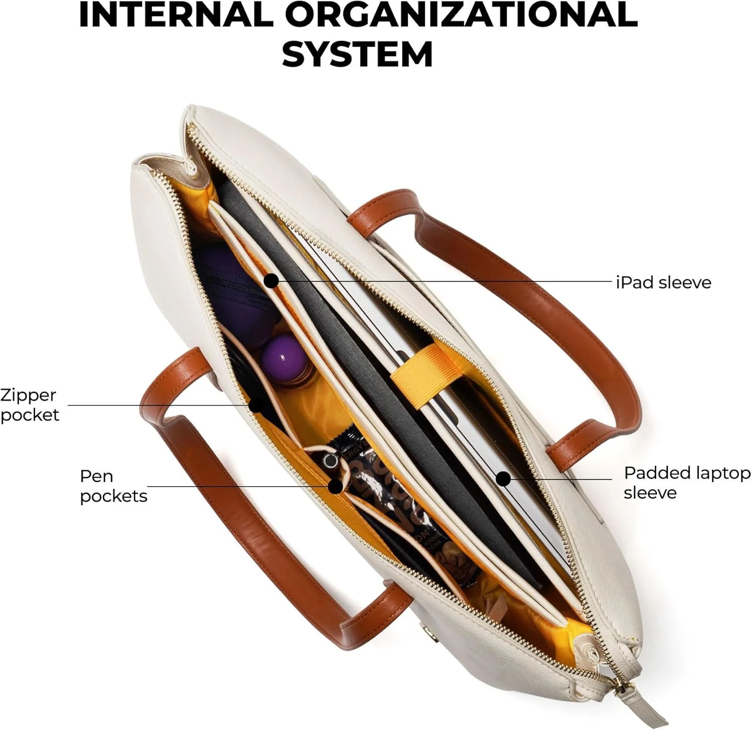 کیف دستی بزرگ زنانه موکوبارا مدل Easy Going Tote از چرم مصنوعی | کیف شیک و جادار مناسب کار، سفر و استفاده روزمره (کرم نارگیلی 2.0، سفید)