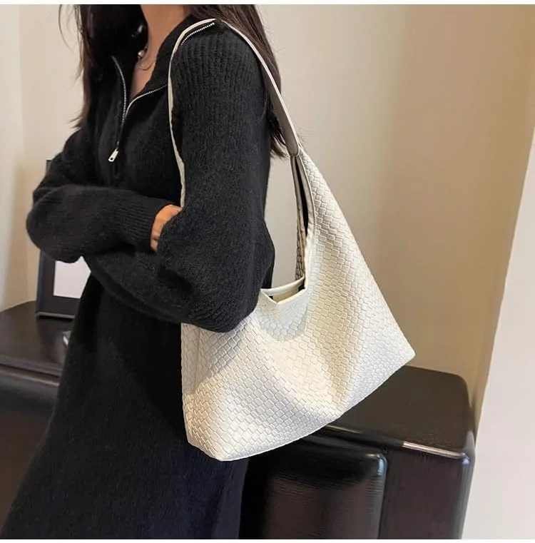 کیف دستی بافت چرم زنانه مدل 2024، کیف دستی با دسته بالایی، کیف دوشی بزرگ و نرم زیر بغل، کیف دستی یکپارچهسازی با سیستمعامل