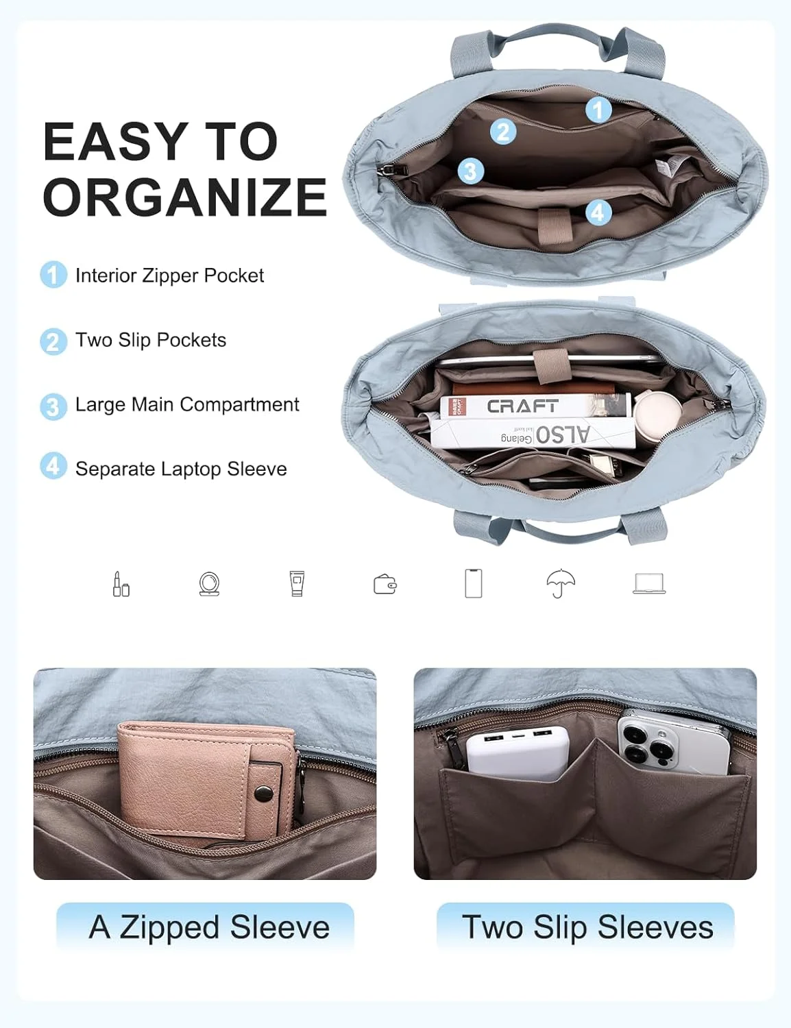 کیف دستی پافر زنانه VASCHY، کیف سبک وزن لحافی با محفظه لپ تاپ و زیپ برای کار/معلم/مسافرت/باشگاه