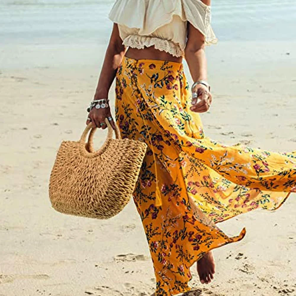 کیف حصیری بزرگ زنانه ORiTi، کیف حصیری تابستانی برای زنان، کیف دستی بافته شده با دسته بالایی، کیف کلاچ حصیری ساحلی