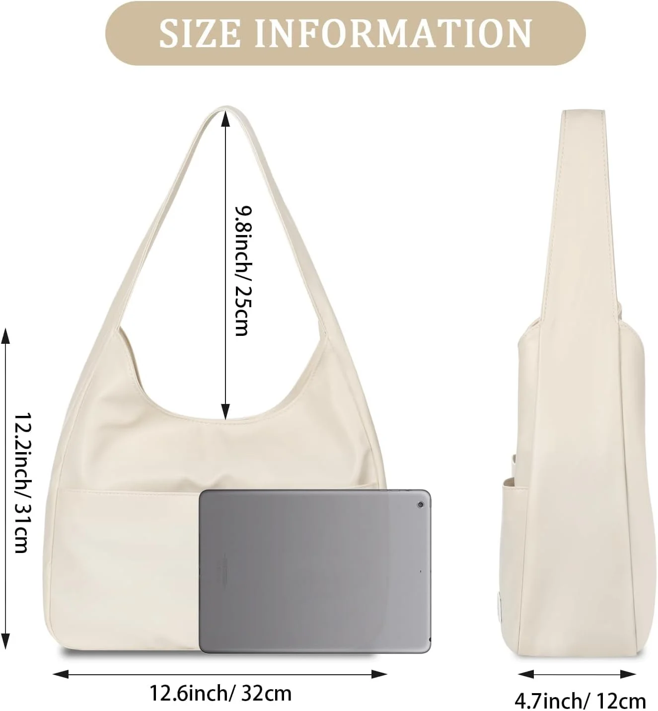 کیف دستی زنانه بزرگ TERRIFI از جنس چرم مصنوعی، کیف دوشی جادار، کیف دستی مدل Hobo از جنس چرم گیاهی، مناسب برای کار، مسافرت، سفید کیف دستی زنانه بزرگ TERRIFI از جنس چرم مصنوعی، کیف دوشی جادار، کیف دستی مدل Hobo از جنس چرم گیاهی، مناسب برای کار، مسافرت، سفید