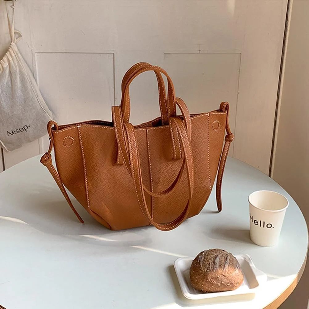 کیف دوشی چروک دار TERRIFI، کیف دستی زنانه مدل Hobo، کیف دستی دوشی زنانه، کیف کلاچ هلالی زنانه، کیف دستی کوچک مینیاتوری زیبا، کیف دستی چرمی با بست مغناطیسی (قهوه ای)