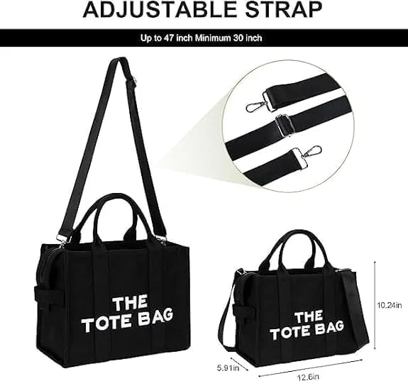 کیف دستی زنانه Tazweeq با زیپ، ساخته شده از کرباس/چرم مصنوعی/جین، کیف رودوشی شیک، کیف دستی دوشی، کیف دستی کرباسی مناسب کار و مسافرت، مشکی، سایز One Size