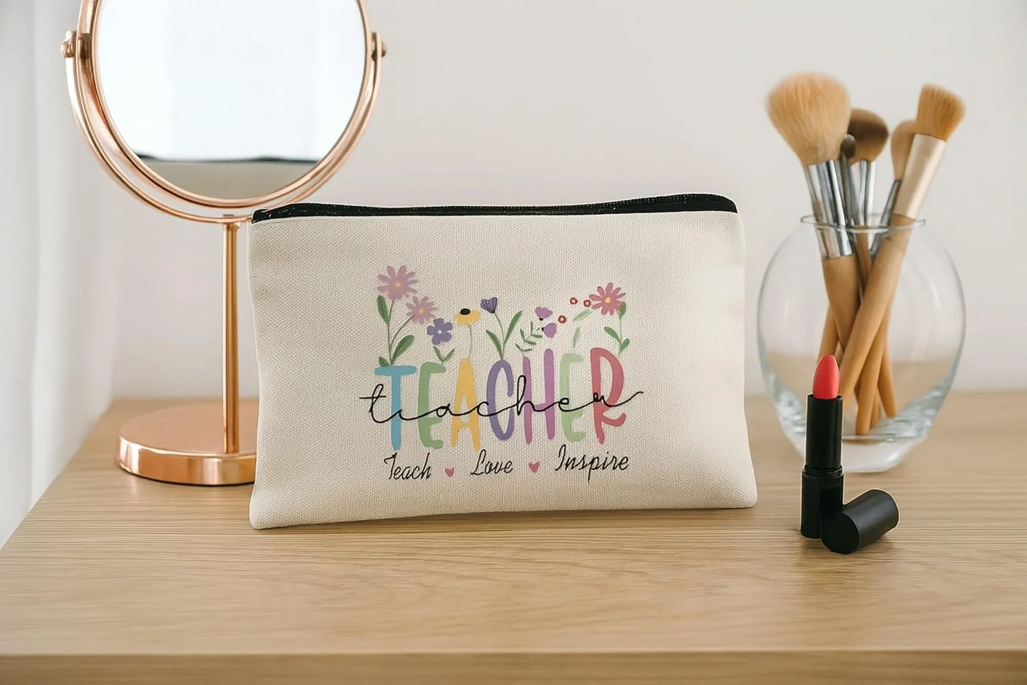 ست هدیه قدردانی از معلم - کیف دستی گلدار، کیف لوازم آرایش زیپ دار، کیسه های اسنک - ایده آل برای مادر، معلمان، مربیان در روز مادر، کریسمس، تولد، کیف لوازم آرایش معلم