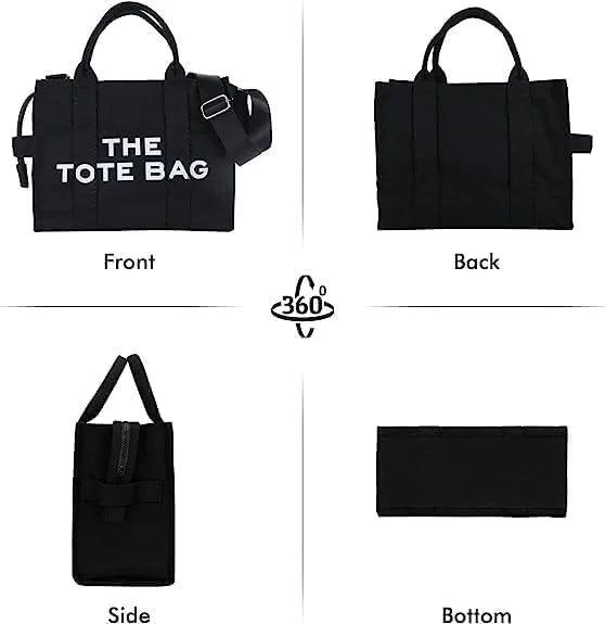 کیف دستی زنانه Tazweeq با زیپ، ساخته شده از کرباس/چرم مصنوعی/جین، کیف رودوشی شیک، کیف دستی دوشی، کیف دستی کرباسی مناسب کار و مسافرت، مشکی، سایز One Size