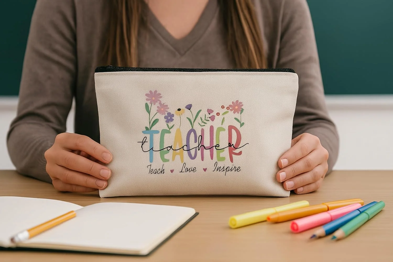 ست هدیه قدردانی از معلم - کیف دستی گلدار، کیف لوازم آرایش زیپ دار، کیسه های اسنک - ایده آل برای مادر، معلمان، مربیان در روز مادر، کریسمس، تولد، کیف لوازم آرایش معلم