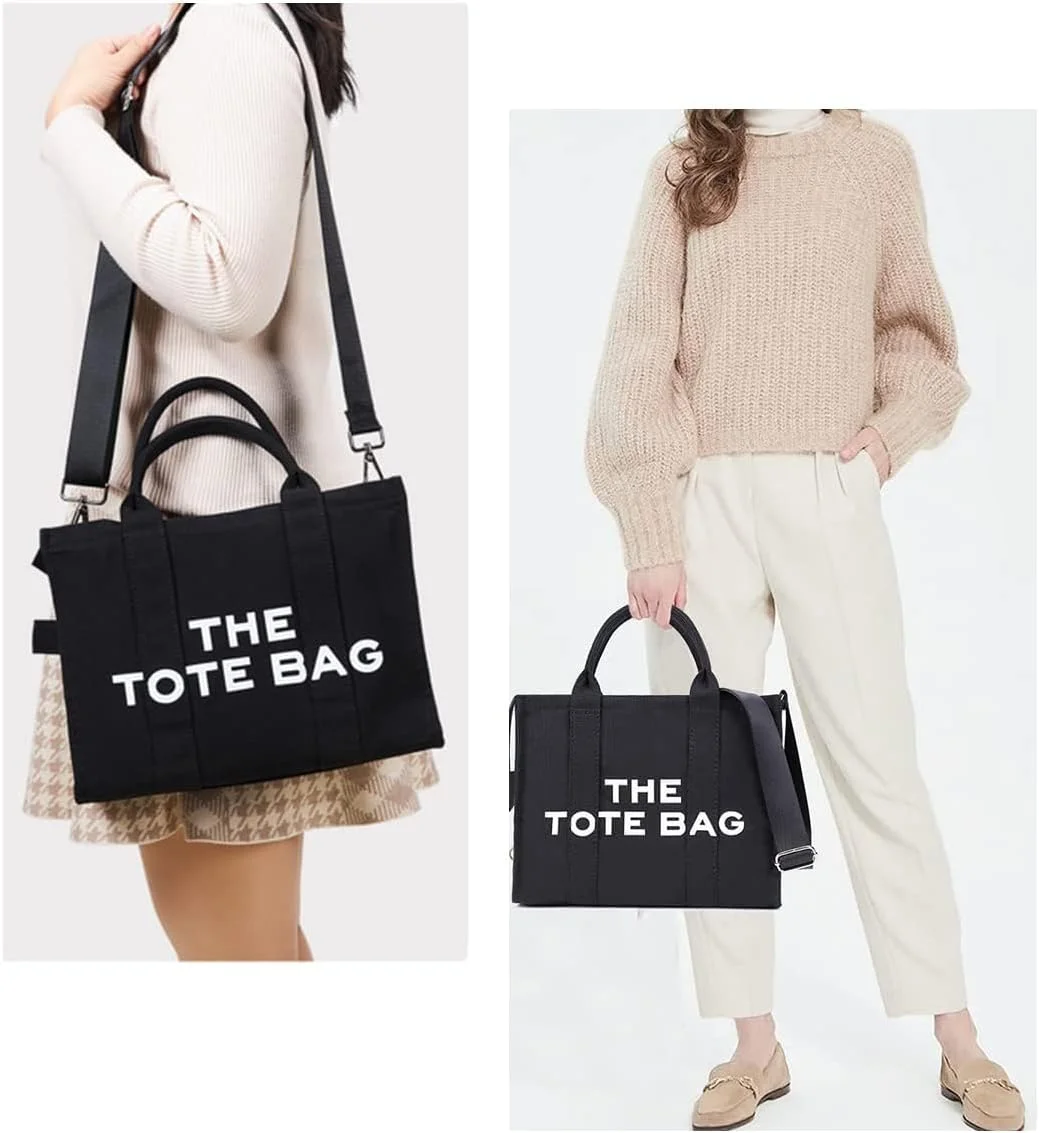 کیف دستی زنانه Tazweeq با زیپ، ساخته شده از کرباس/چرم مصنوعی/جین، کیف رودوشی شیک، کیف دستی دوشی، کیف دستی کرباسی مناسب کار و مسافرت، مشکی، سایز One Size