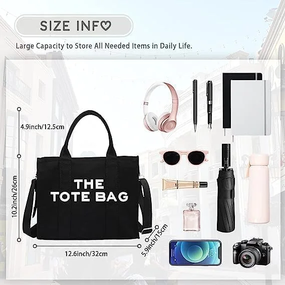 کیف دستی زنانه Tazweeq با زیپ، ساخته شده از کرباس/چرم مصنوعی/جین، کیف رودوشی شیک، کیف دستی دوشی، کیف دستی کرباسی مناسب کار و مسافرت، مشکی، سایز One Size