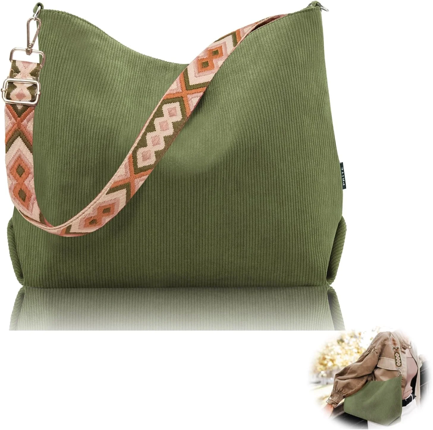 کیف دستی زنانه مخملی کبریتی، کیف شانه ای شیک، با زیپ، با بندهای قابل تنظیم، زنانه، برای کار، مسافرت، استفاده روزانه