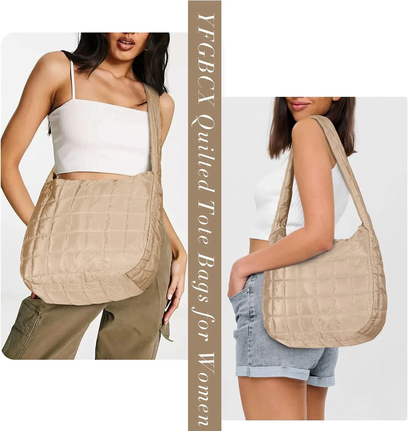 کیف های دستی لحافی YFGBCX زنانه، کیف شانه ای سبک وزن با لایه لحافی، کیف های بزرگ پنبه ای کیف های دستی لحافی YFGBCX زنانه، کیف شانه ای سبک وزن با لایه لحافی، کیف های بزرگ پنبه ای