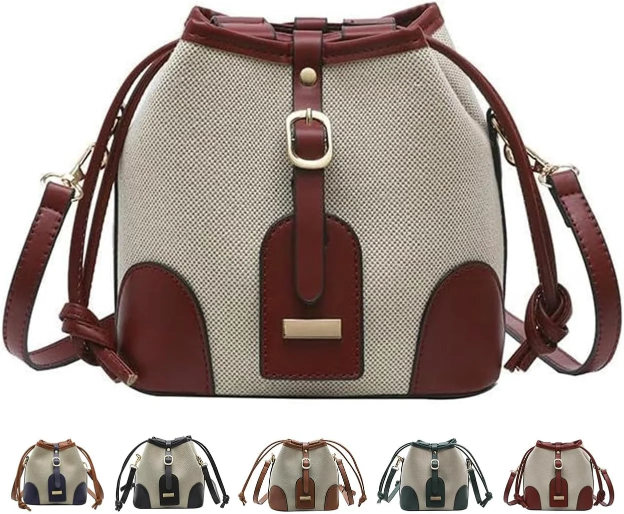 کیف دستی بوم زنانه، کیف بوم با دوخت و رنگ متضاد، کیف سطلی بند دار، کیف دستی و دوشی شیک