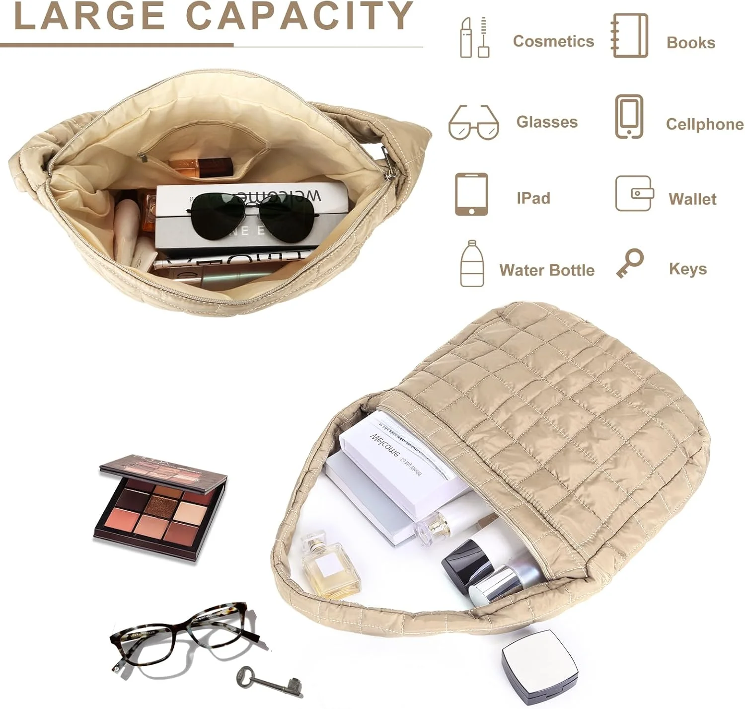 کیف های دستی لحافی YFGBCX زنانه، کیف شانه ای سبک وزن با لایه لحافی، کیف های بزرگ پنبه ای کیف های دستی لحافی YFGBCX زنانه، کیف شانه ای سبک وزن با لایه لحافی، کیف های بزرگ پنبه ای