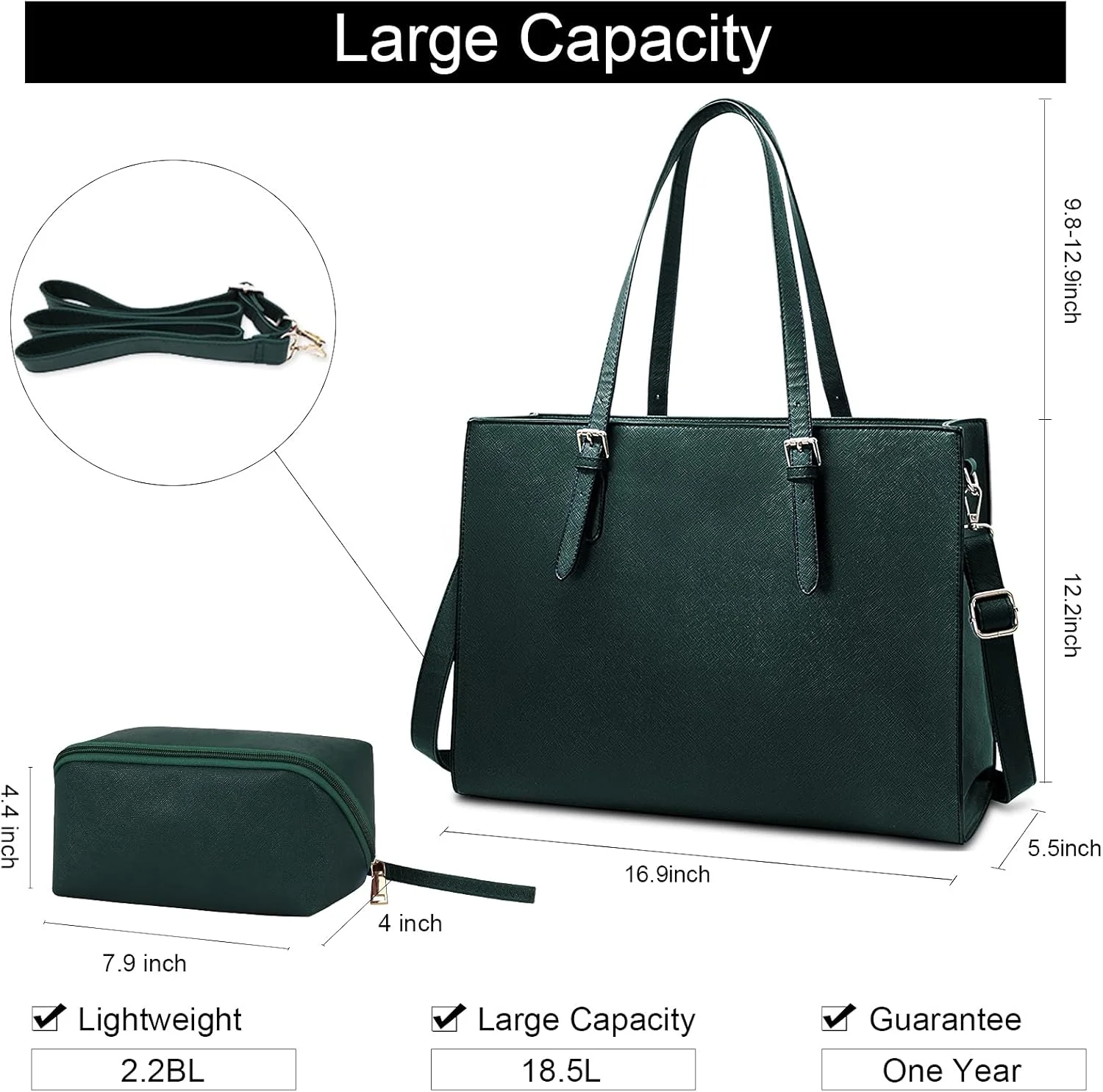 کیف لپ تاپ زنانه چرمی سبک وزن ضد آب 15.6 اینچی، کیف دستی اداری تجاری، کیف بزرگ دستی، کیف شانه ای، کیف کار حرفه ای اداری، ست 2 عددی (سبز تیره) کیف لپ تاپ زنانه چرمی سبک وزن ضد آب 15.6 اینچی، کیف دستی اداری تجاری، کیف بزرگ دستی، کیف شانه ای، کیف کار حرفه ای اداری، ست 2 عددی (سبز تیره)