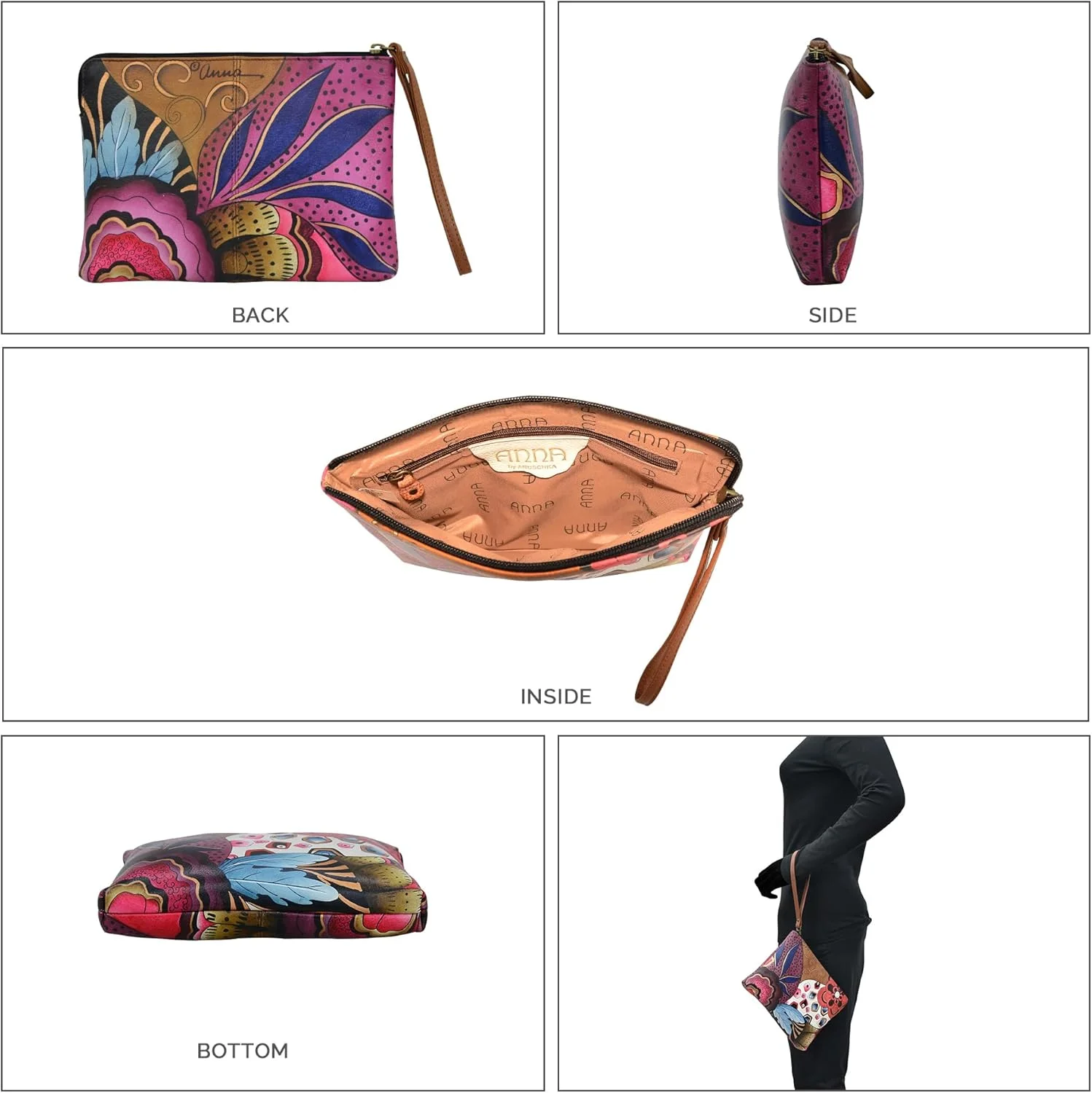 کیف دستی چرمی زنانه آنا با نقاشی دستی از آنوشکا