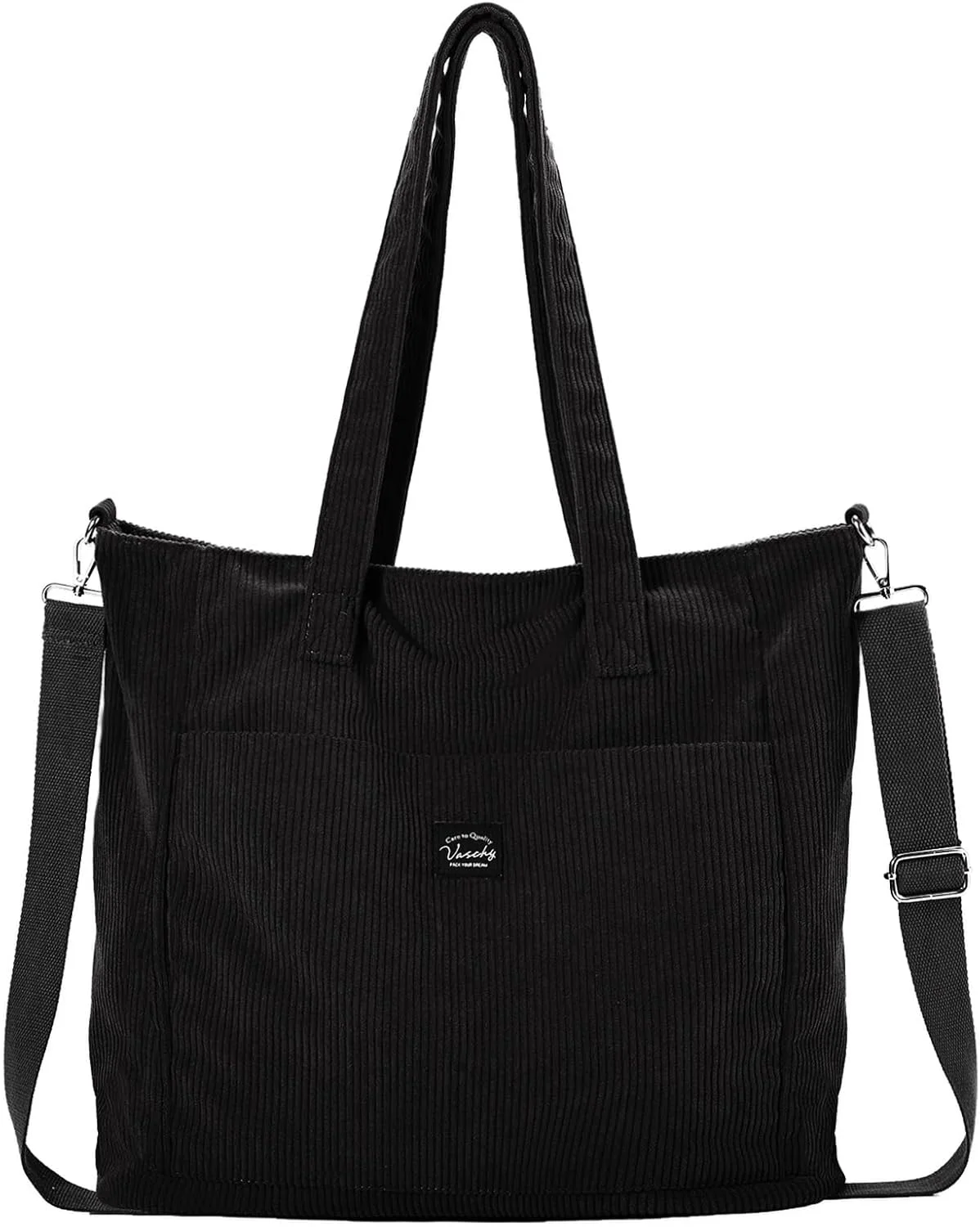 کیف دوشی مخمل کبریتی زنانه VASCHY، کیف دستی بزرگ و سبک وزن با زیپ و بند قابل تنظیم جداشدنی برای مدرسه، مسافرت و خرید