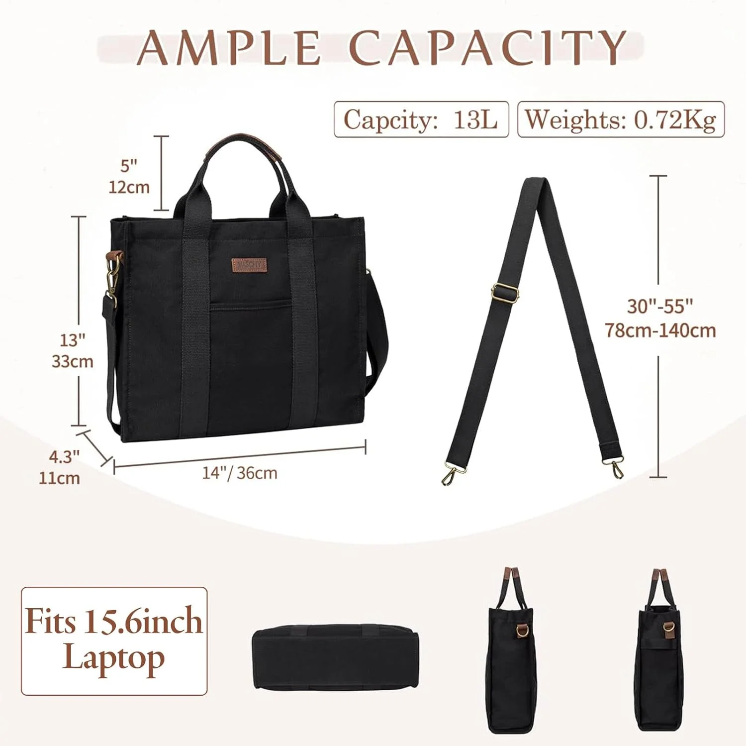 کیف دستی زنانه، کیف های کار بوم وسچی با جیب های زیپ دار، کیف های دستی شانه ای غیر رسمی مناسب لپ تاپ برای سفر/مدرسه/معلم - دو سایز