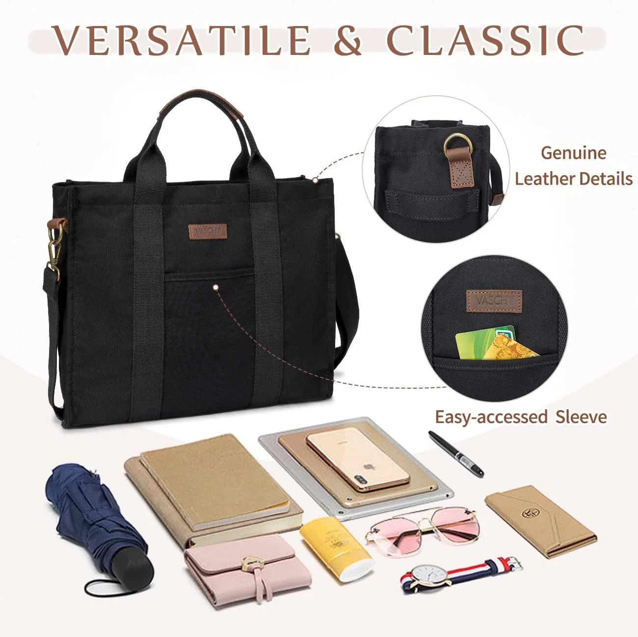 کیف دستی زنانه، کیف های کار بوم وسچی با جیب های زیپ دار، کیف های دستی شانه ای غیر رسمی مناسب لپ تاپ برای سفر/مدرسه/معلم - دو سایز