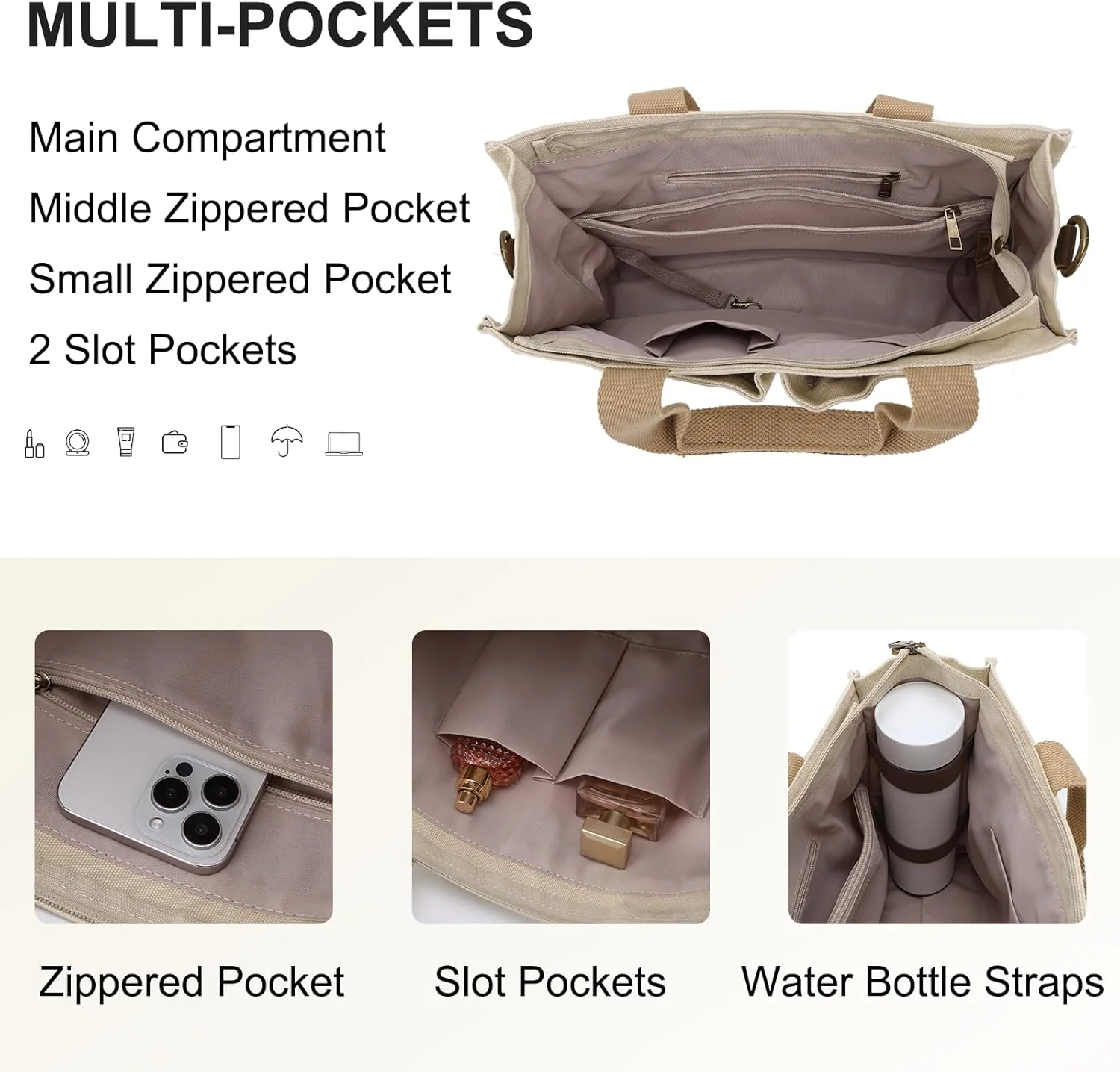 کیف دستی بوم زنانه، کیف غیررسمی با جیب و زیپ، کیف دوشی و دستی برای کار، مسافرت روزانه کیف دستی بوم زنانه، کیف غیررسمی با جیب و زیپ، کیف دوشی و دستی برای کار، مسافرت روزانه