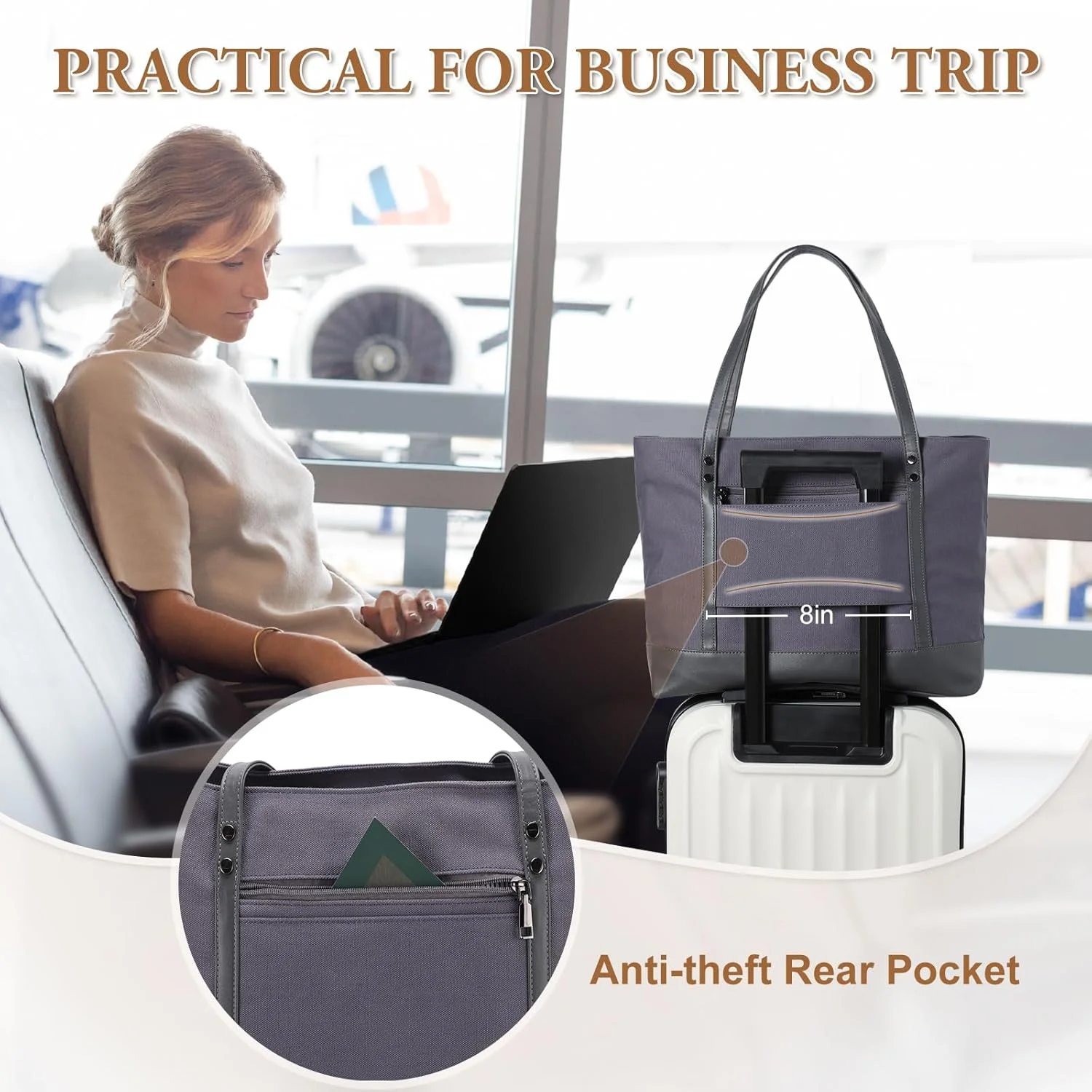 کیف دستی لپ تاپ زنانه VASCHY، کیف بزرگ مناسب لپ تاپ 15.6 اینچی برای سفر، کار، تجارت، و اداره کیف دستی لپ تاپ زنانه VASCHY، کیف بزرگ مناسب لپ تاپ 15.6 اینچی برای سفر، کار، تجارت، و اداره