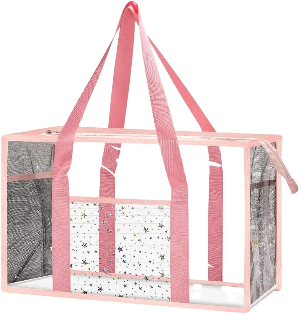 کیف بزرگ ساحلی شفاف زنانه، کیف دستی مسافرتی TPU شفاف، تایید شده امنیتی استادیوم با بست زیپی، ضد شن، طراحی چند محفظه ای، PVC بادوام برای کار، ساحل، مسافرت و استخر
